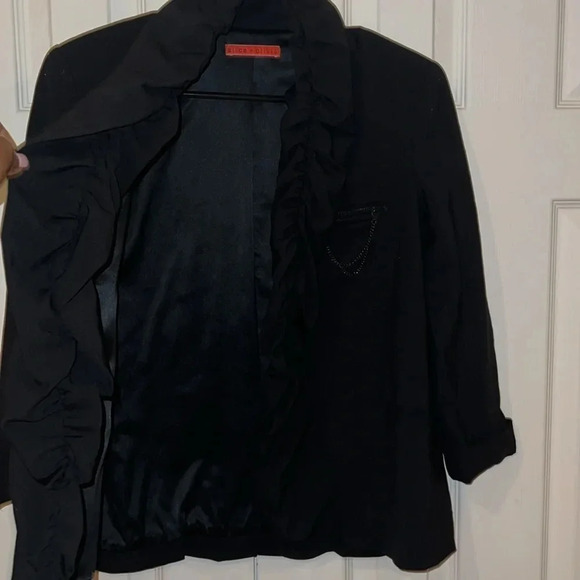 Alice +  Olivia Black Ruffle Jacket Blazer, Size Small - Picture 7 of 17
